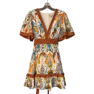 Stellah Paisley Tie Waist Flutter Sleeve Mini Dress Boho Festival XS